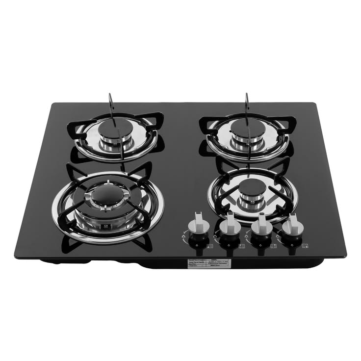 Black 4 Burner Gas Stove QB4Z01TCW Tempered Glass Panel Electronic Ignition Design Support NG And